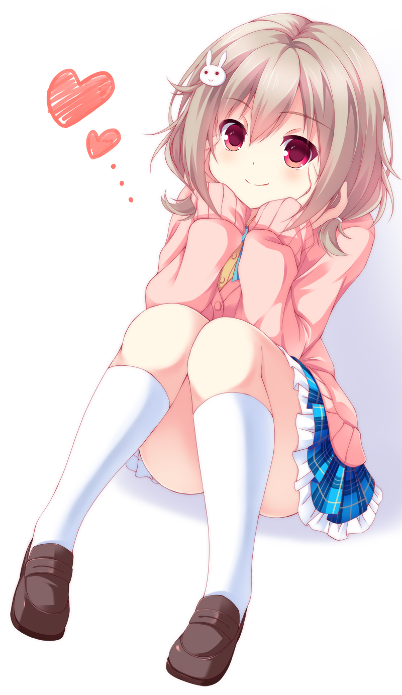 1girl, a_flow, girlfriend_(kari), hair_ornament, highres, kazemachi_haruka, looking_at_viewer, sitting