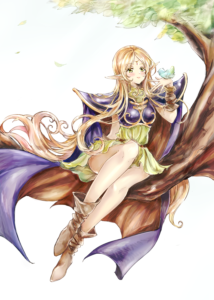 1girl, armor, bare_legs, belt, bird, bird_on_hand, blonde_hair, blush