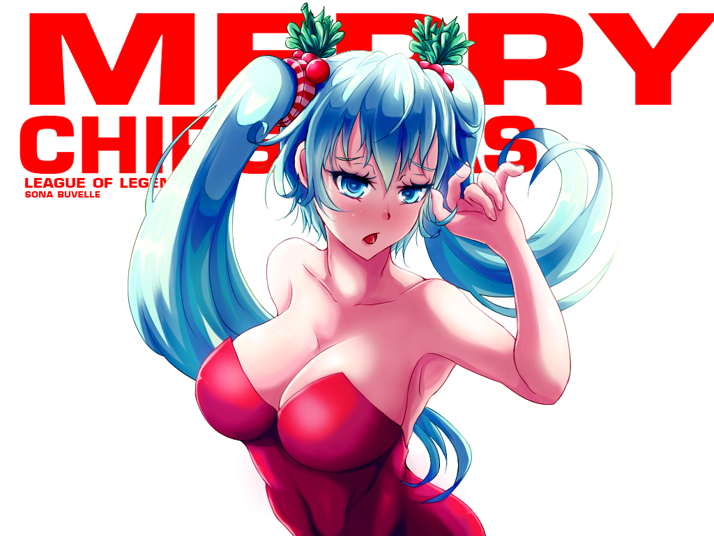 blue_eyes, blue_hair, breasts, christmas, dress, large_breasts, league_of_legends, long_hair
