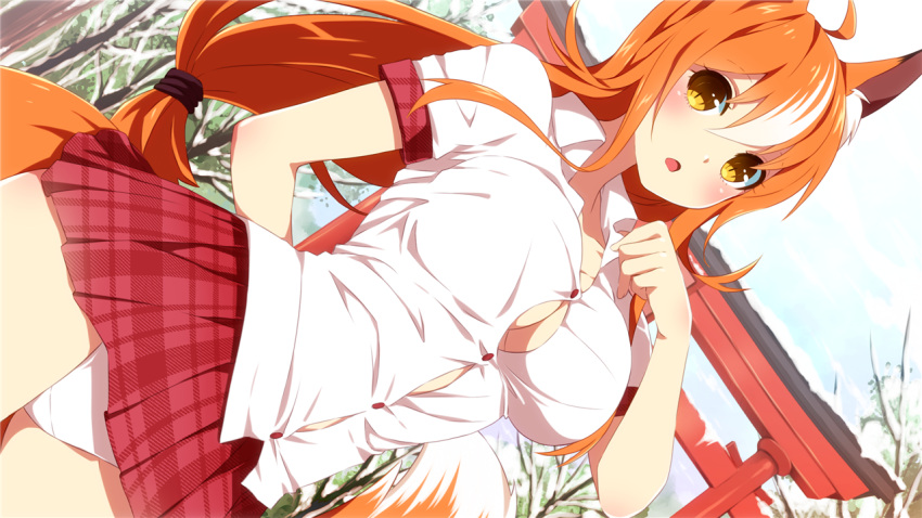 1girl, :o, ahoge, akina_(sakura_santa), animal_ears, arm_behind_back, bangs, blush
