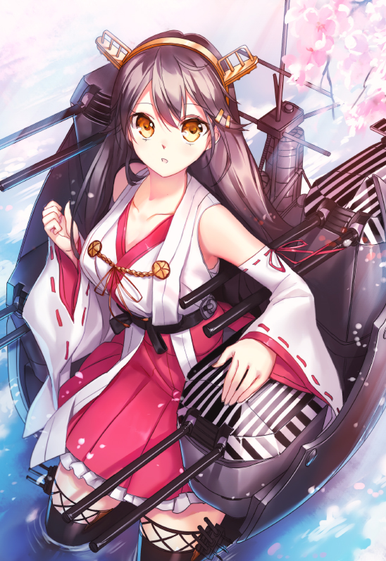 1girl, black_hair, brown_eyes, dazzle_paint, hairband, haruna_(kantai_collection), headgear, japanese_clothes