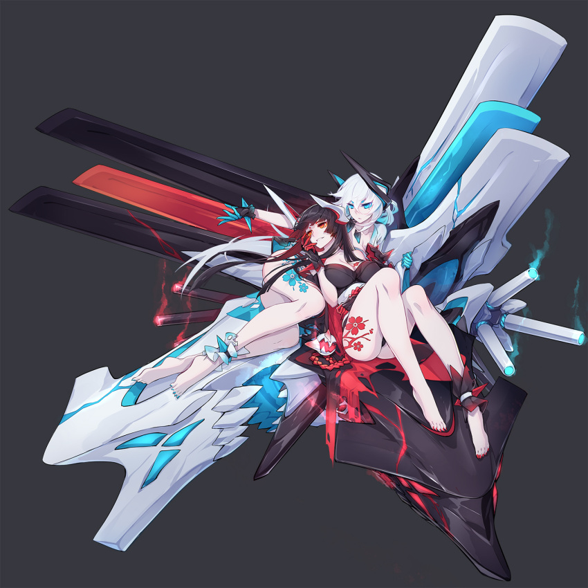 2girls, akagi_(zhan_jian_shao_nyu), ankle_cuffs, armpits, ass, bangs, bare_shoulders, barefoot