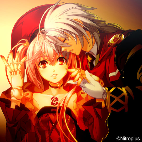choker, closed_eyes, daijuuji_kuzaku, demonbane, doll_joints, gloves, hand_holding, hat