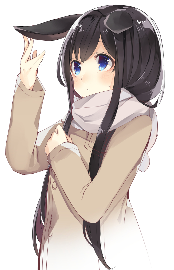 1girl, animal_ears, ao_no_neko, bangs, black_hair, blue_eyes, blush, buttons