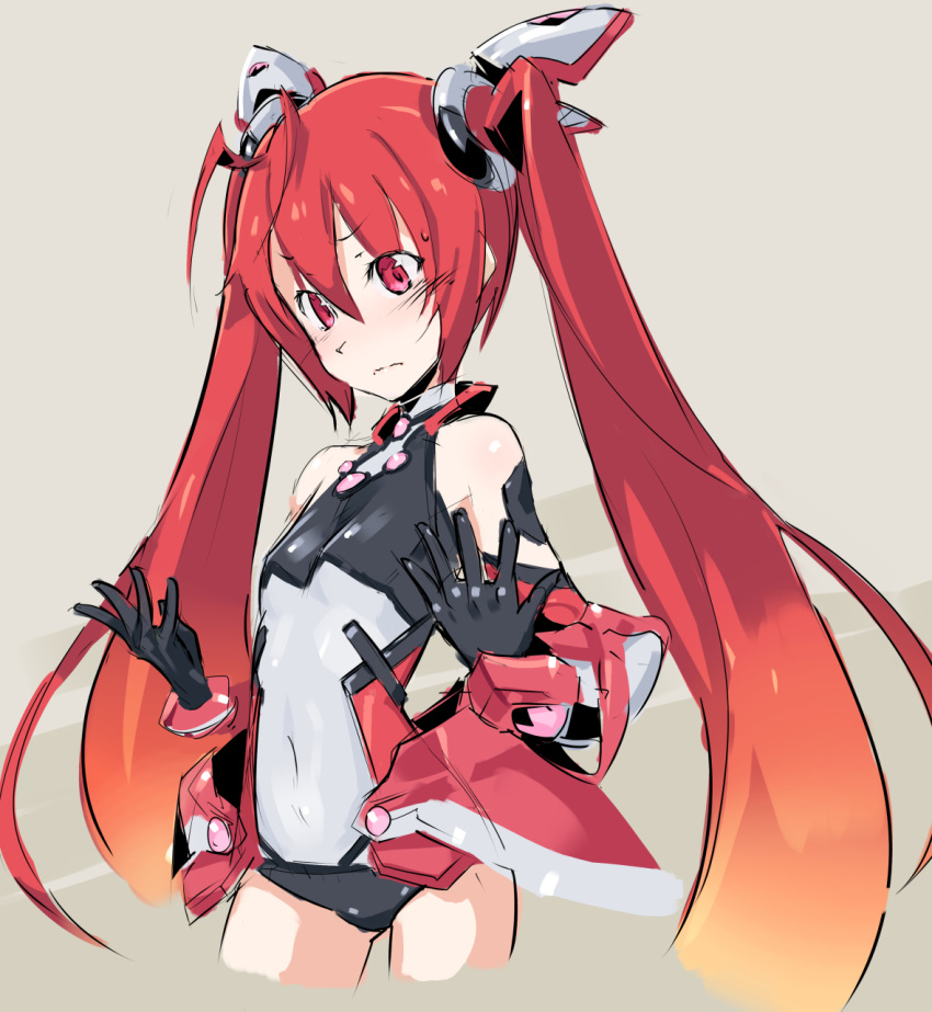 1girl, antenna_hair, armor, bangs, bare_shoulders, beige_background, black_gloves, blush