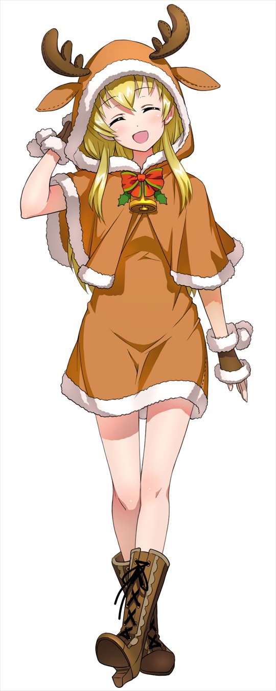 1girl, :d, ^_^, animal_costume, artist_request, bell, blonde_hair, blush