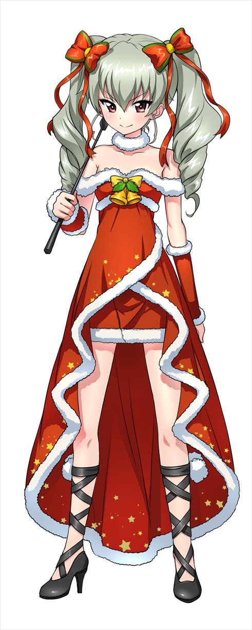 1girl, anchovy, ankle_lace-up, artist_request, bell, bell_hair_ornament, blush, choker