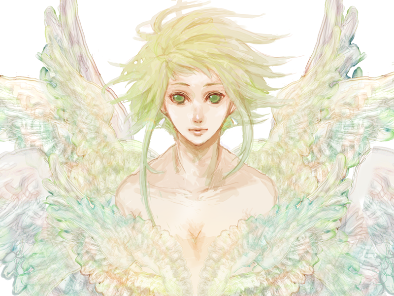 bare_shoulders, green_eyes, green_hair, gumi, ine, ine_(namichidori), short_hair, solo