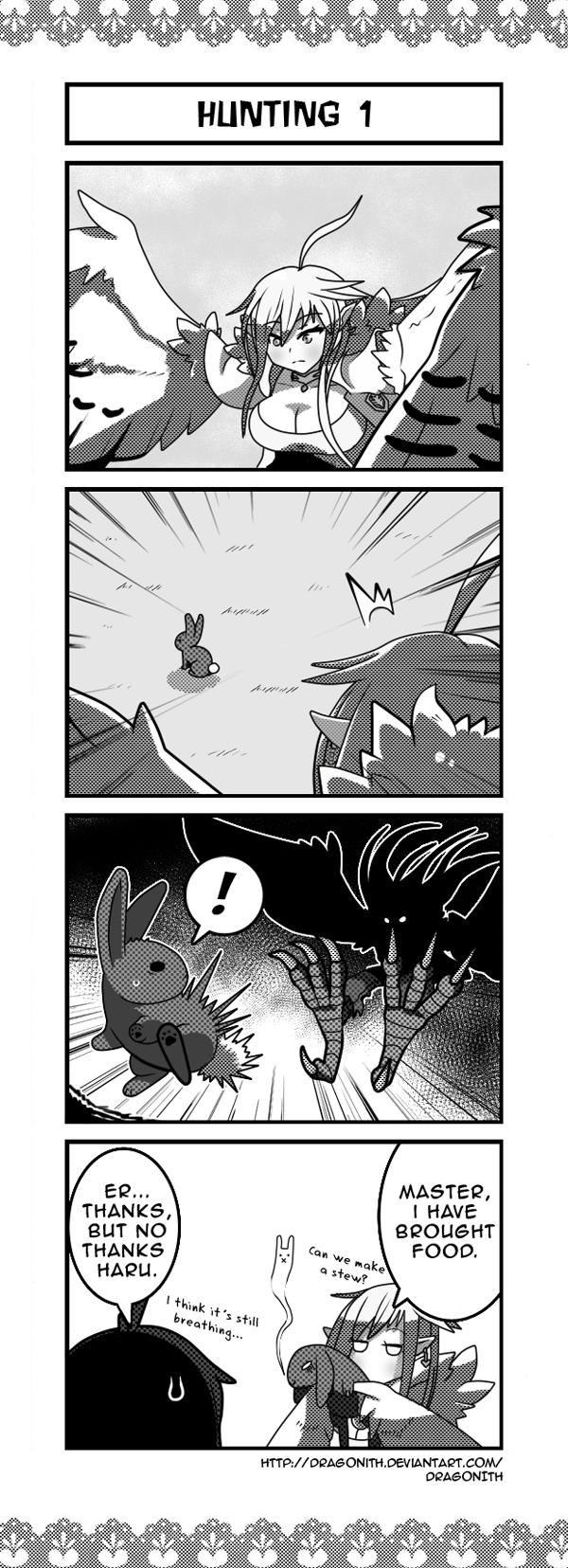 !, 1boy, 1girl, 4koma, ahoge, artist_name, breasts, cleavage