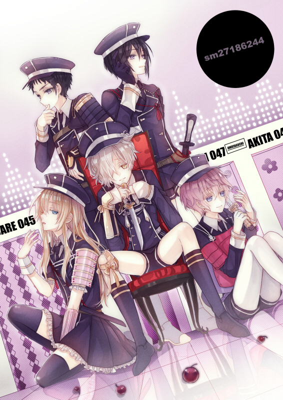 5boys, akita_toushirou, amayu_(oxo0101), armor, atsushi_toushirou, black_hair, black_legwear, blonde_hair