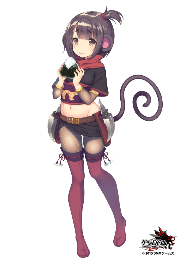 1girl, animal_ears, belt, brown_eyes, brown_hair, food, gauntlets, grand_harem