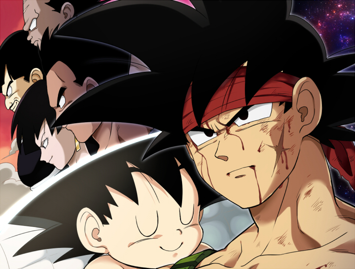 1girl, 5boys, baby, bardock, black_eyes, black_hair, blood, blood_from_mouth