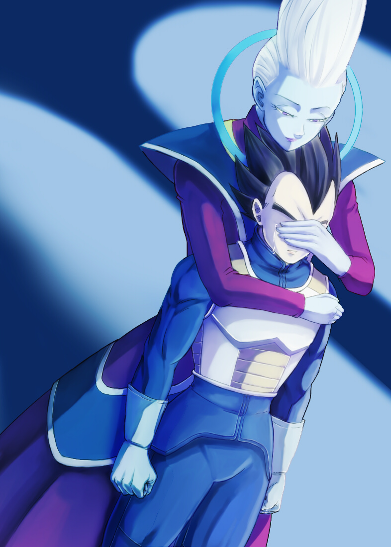 2boys, armor, black_hair, blue_skin, clenched_hands, closed_eyes, covering_eyes, crying