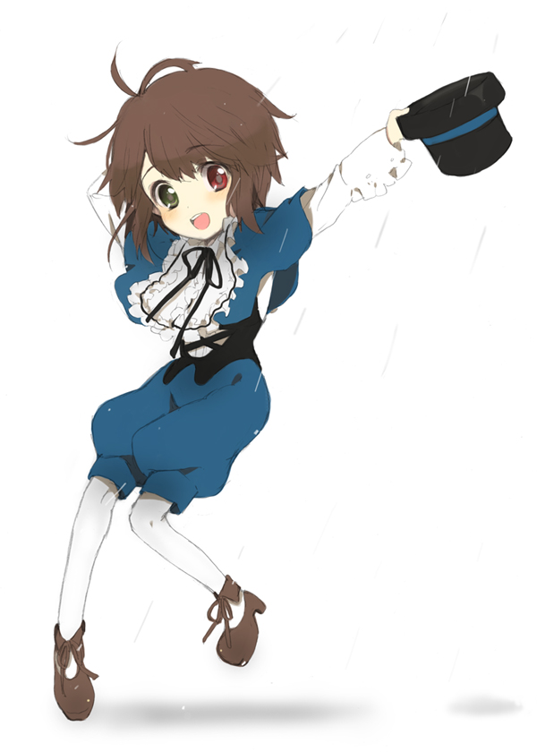 caterpillar_(artist), frills, hat, heterochromia, messy_hair, pantyhose, rain, rozen_maiden