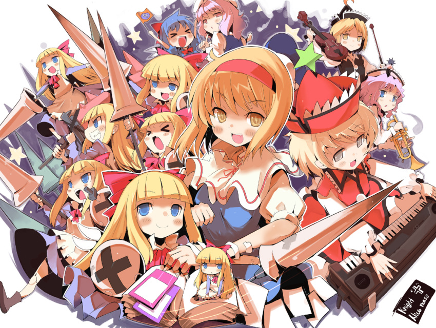 >_<, ?, alice_margatroid, blonde_hair, blue_eyes, blue_hair, book, brown_hair