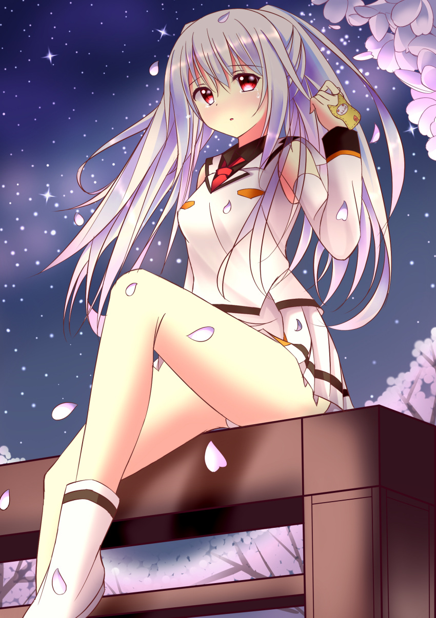 absurdres, breasts, cherry_blossoms, detached_sleeves, highres, isla_(plastic_memories), long_hair, outdoors
