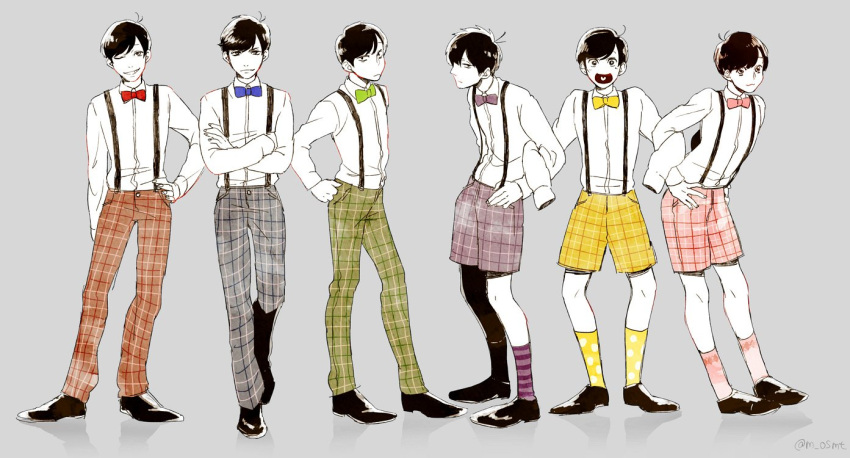 6+boys, :3, ;), alternate_costume, bangs, black_hair, bowtie, brothers