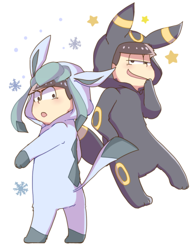 2boys, animal_costume, bangs, black_eyes, black_hair, blunt_bangs, brothers, chibi