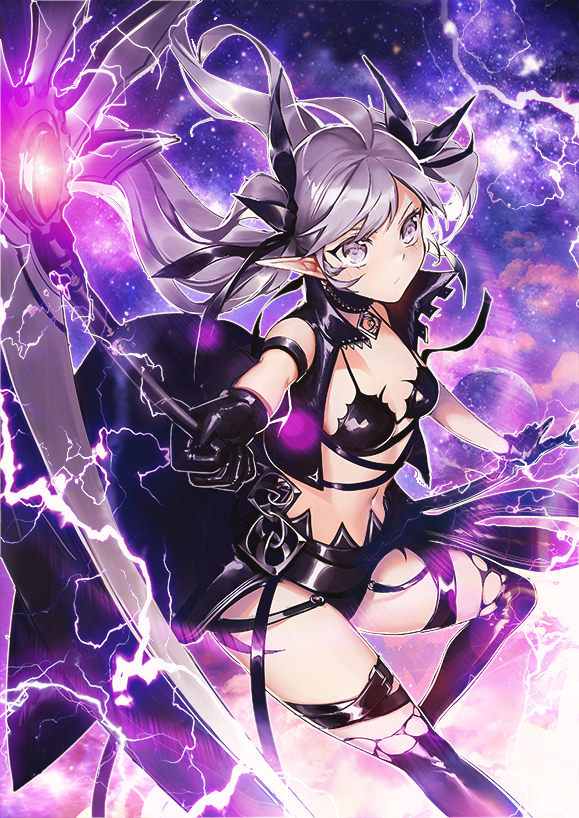 1girl, ahoge, arm_strap, bangs, belt, bikini_top, black_gloves, black_legwear