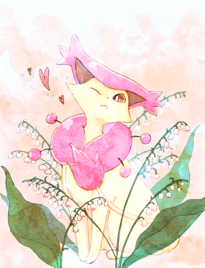delcatty, flower, no_humans, one_eye_closed, pokemon, pokemon_(creature), r18ankou