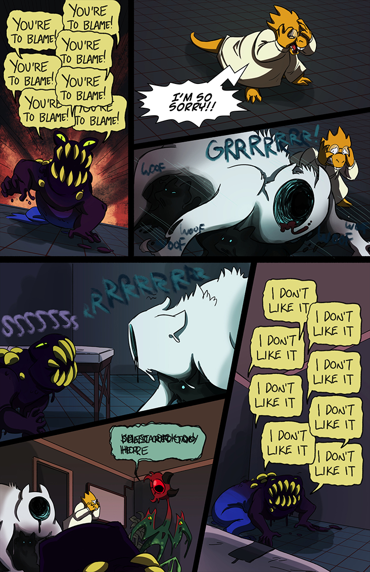2girls, alphys, bed, comic, corner, crawling, dark_room, endogeny