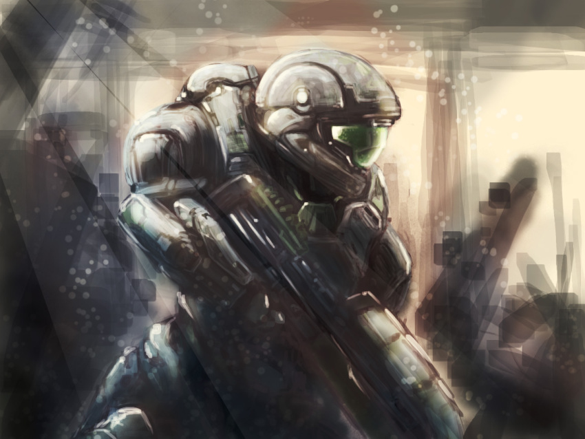 1boy, armor, buck_(halo), gun, halo_(game), helmet, oberon826, solo, spartan_(halo), tagme, weapon