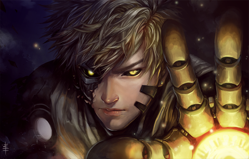 black_sclera, blonde_hair, cyborg, damaged, genos, juhaihai, onepunch_man, realistic