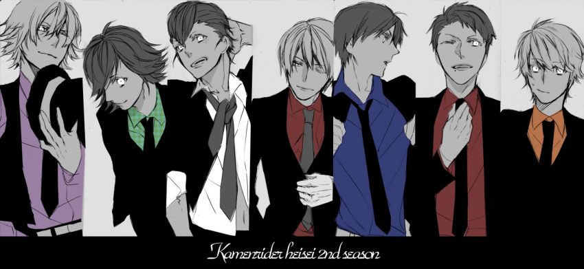 6+boys, dress_shirt, formal, hat, hat_removed, headwear_removed, hidari_shoutarou, hino_eiji