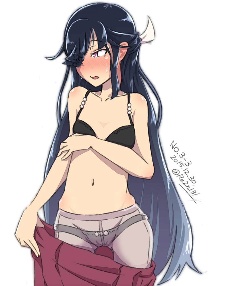 1girl, 2228265, black_bra, black_panties, blush, bow, bow_panties, bra