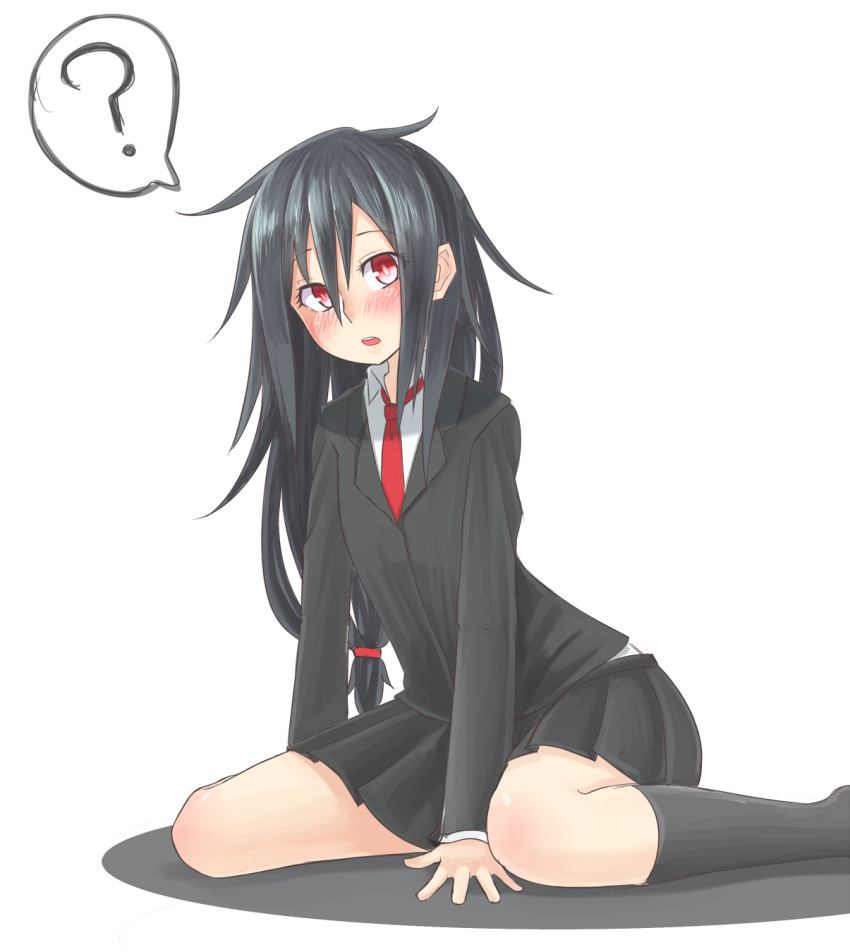 1girl, ?, black_hair, blush, commentary_request, hatsushimo_(kantai_collection), highres, kantai_collection