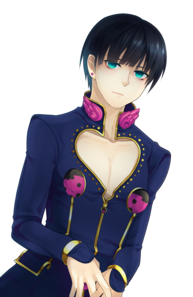 1boy, black_hair, blue_eyes, dutch_angle, earrings, giorno_giovanna, jewelry, jojo_no_kimyou_na_bouken