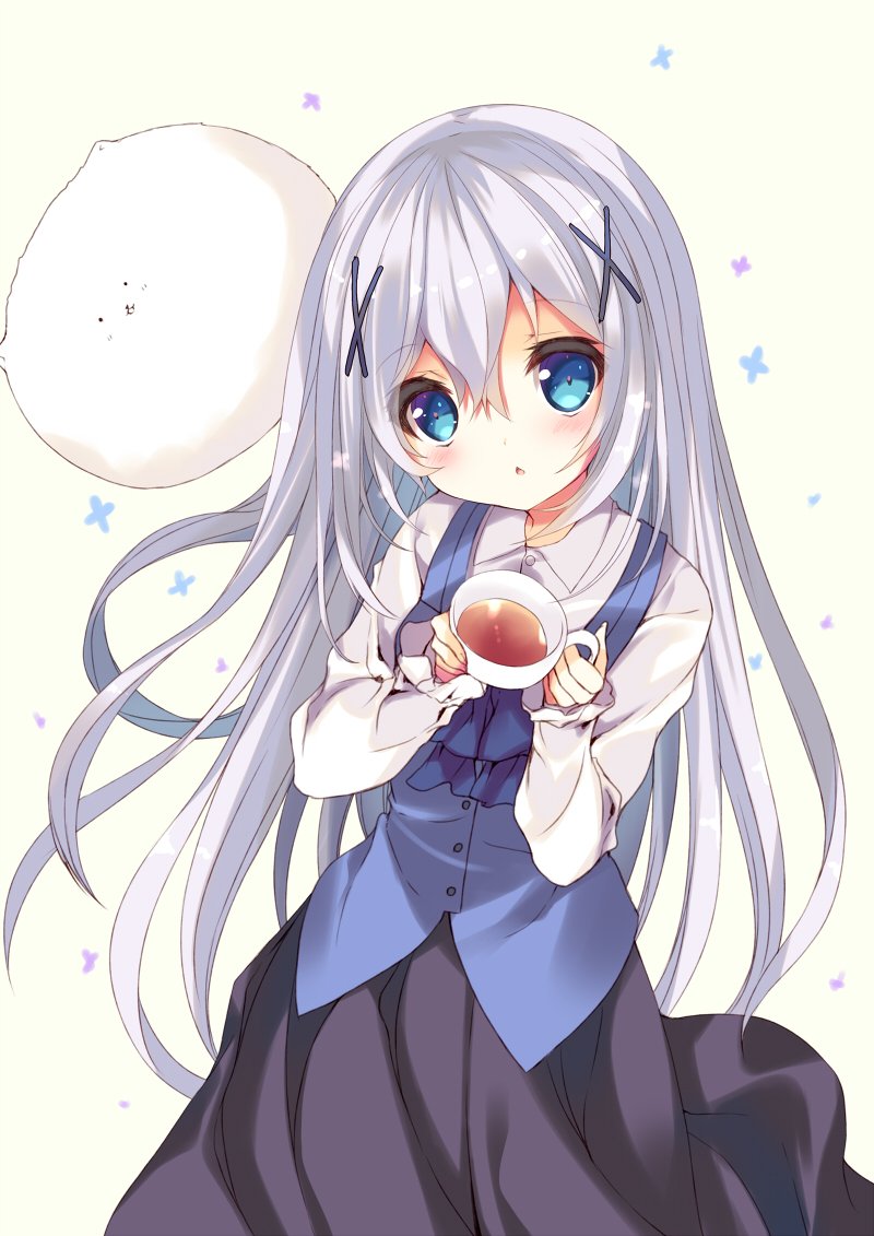 1girl, angora_rabbit, anima, animal, black_skirt, blue_bow, blue_vest, blush