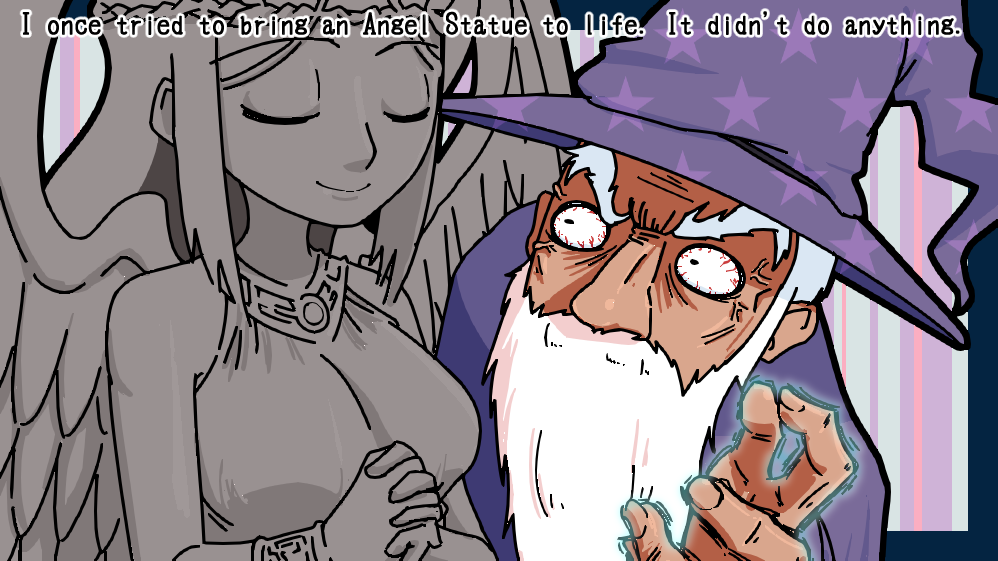 1boy, 1girl, angel, angel_wings, beard, breasts, closed_eyes, concentrating