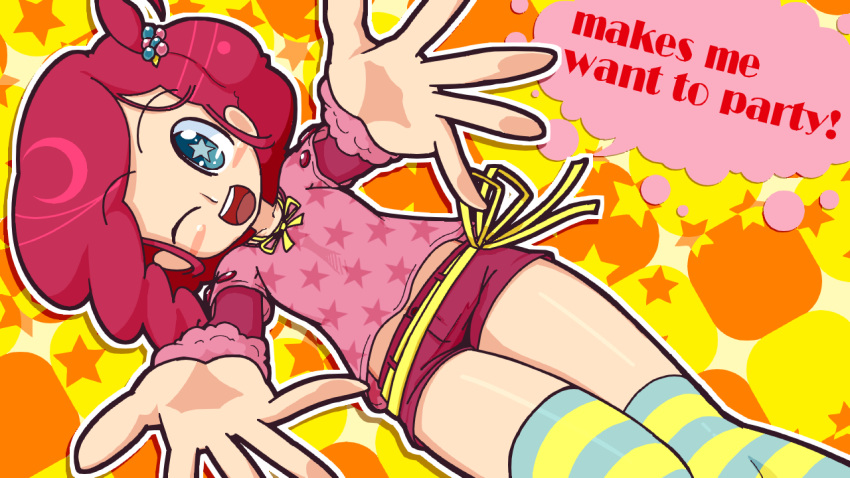 1girl, blue_eyes, liczka, long_sleeves, looking_at_viewer, one_eye_closed, open_mouth, party_girl_(terraria)
