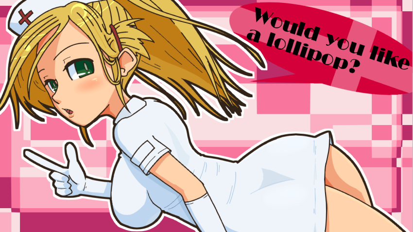 1girl, ass, blonde_hair, breasts, gloves, green_eyes, hair_ornament, hairclip