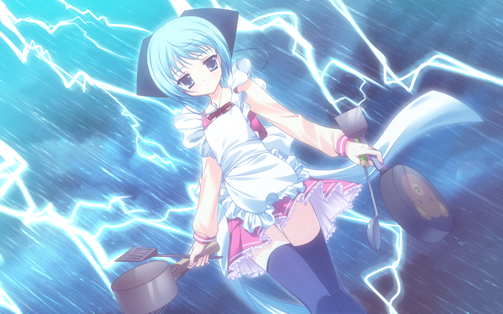 apron, frying_pan, lightning, prism_magical, school_uniform, storm, tanihara_natsuki, wachi_yuri