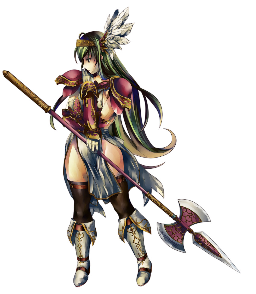 1girl, absurdres, awakening_(sennen_sensou_aigis), boots, carrie_(sennen_sensou_aigis), full_body, green_hair, highres