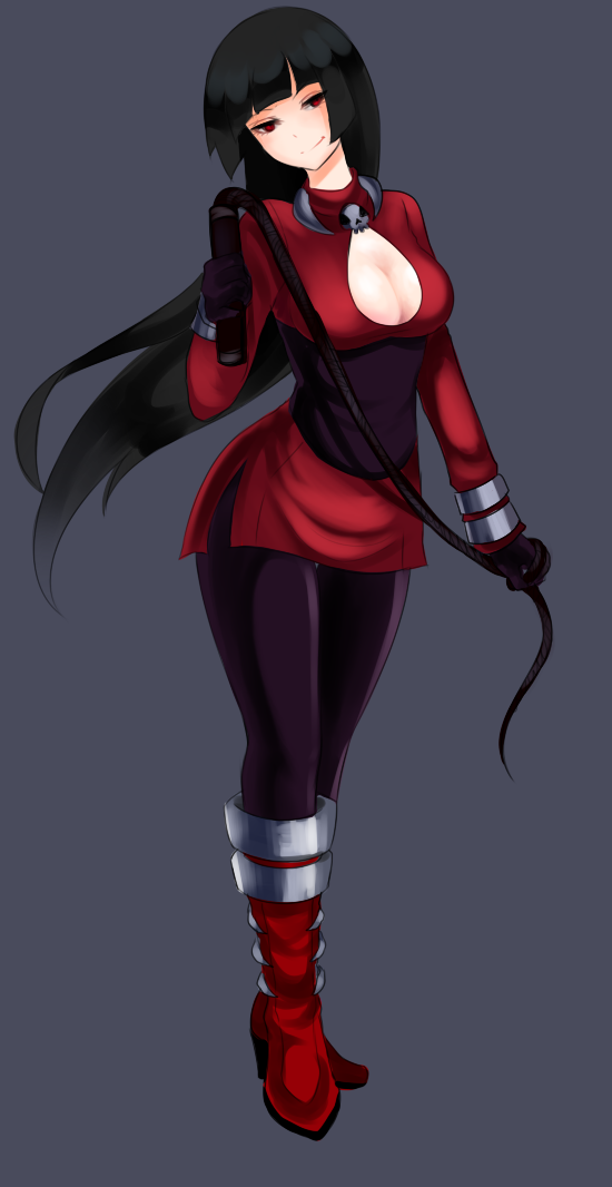 1girl, black_gloves, black_hair, black_legwear, boots, cleavage_cutout, full_body, gloves