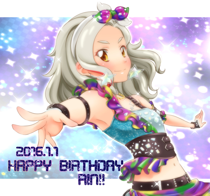 aikatsu!, armpits, birthday, blush, brown_eyes, dress, hairband, kurosawa_rin