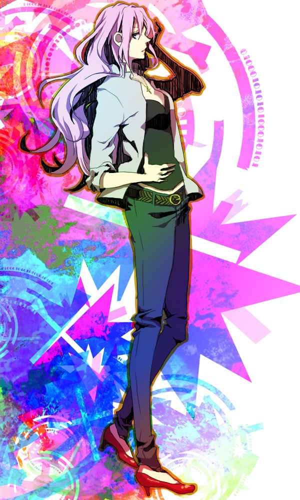blue_eyes, casual, cross, long_hair, megurine_luka, pink_hair, sleeves_rolled_up, sumi_(38page)