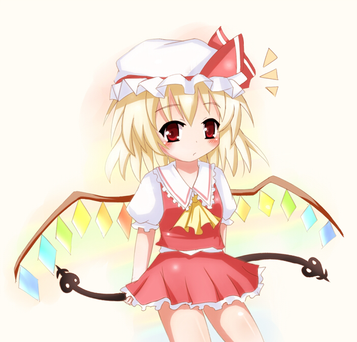 bow, child, dress, flandre_scarlet, hat, kano-bi, kano-bi(artist), red_eyes