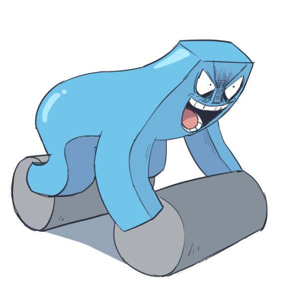 1boy, bobobo-bo_bo-bobo, gelatin, grin, hono1212, male_focus, simple_background, smile, solo, steamroller, tokoro_tennosuke, white_background