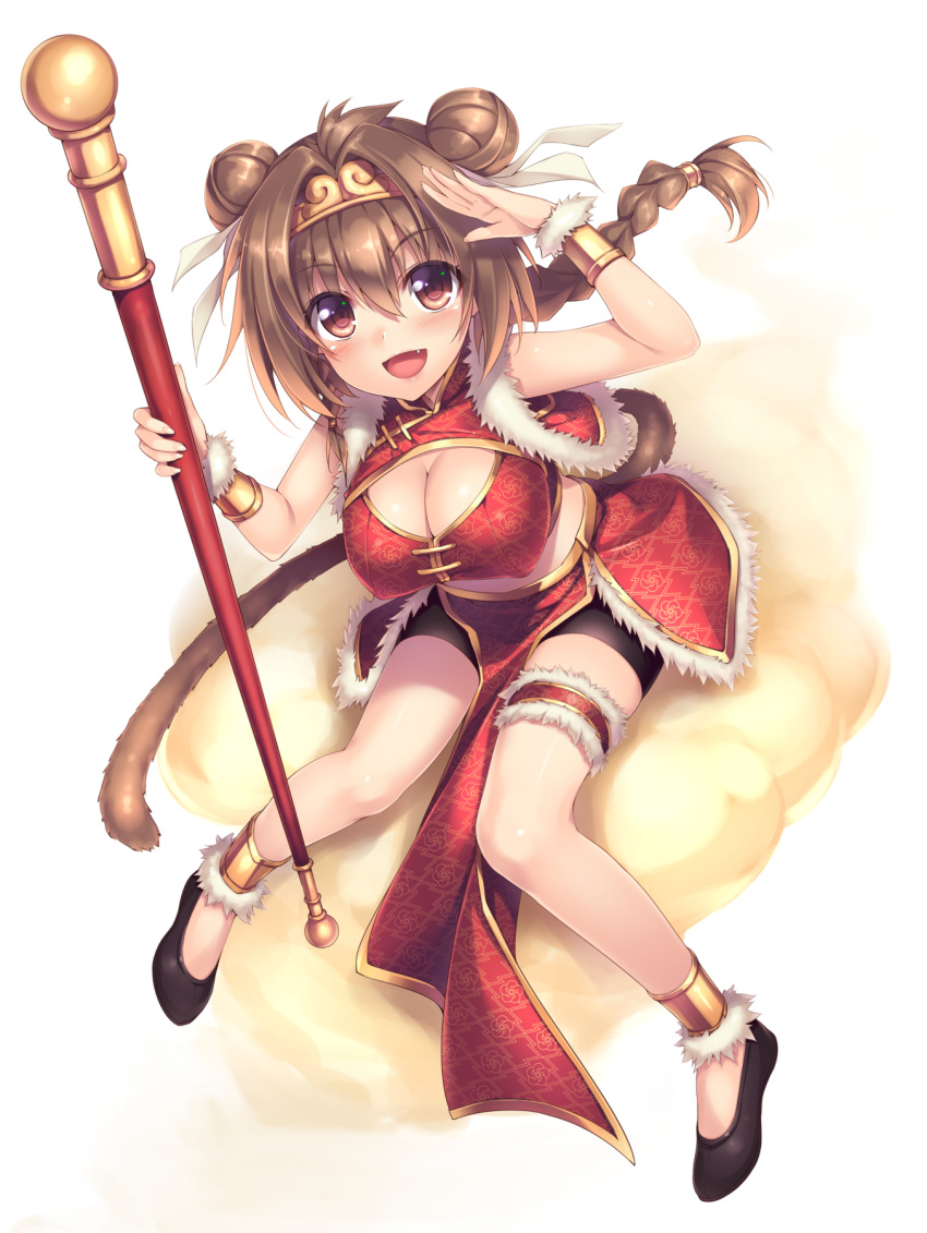 1girl, anklet, bangs, bike_shorts, blush, bracer, braid, breasts