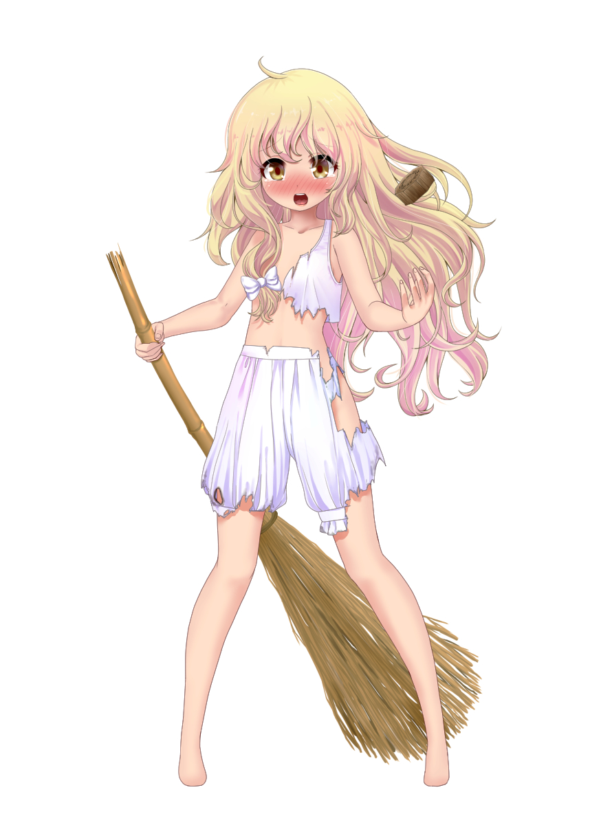 1girl, blonde_hair, bloomers, blush, broom, excel_(shena), highres, kirisame_marisa