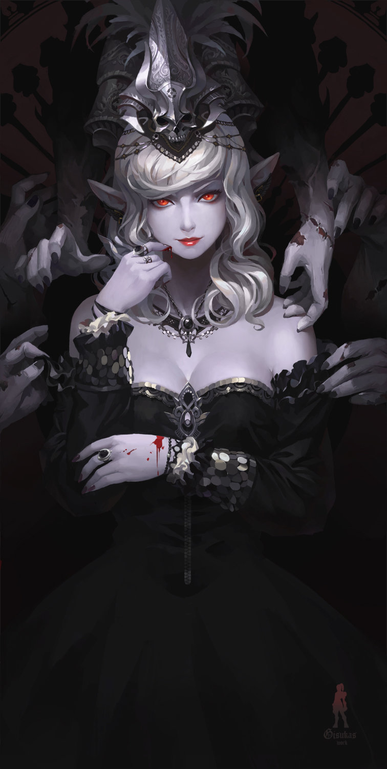 1girl, bare_shoulders, body_offscreen, breasts, cleavage, detached_sleeves, gisuka_yan, hair_ornament