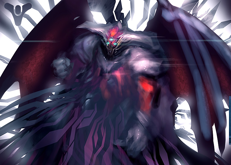 1boy, alien, blue_eyes, demon_wings, destiny_(game), glowing, glowing_eyes, helmet