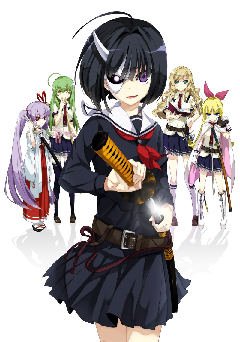 5girls, ahoge, beads, bear, bell, belt, black_hair, black_serafuku