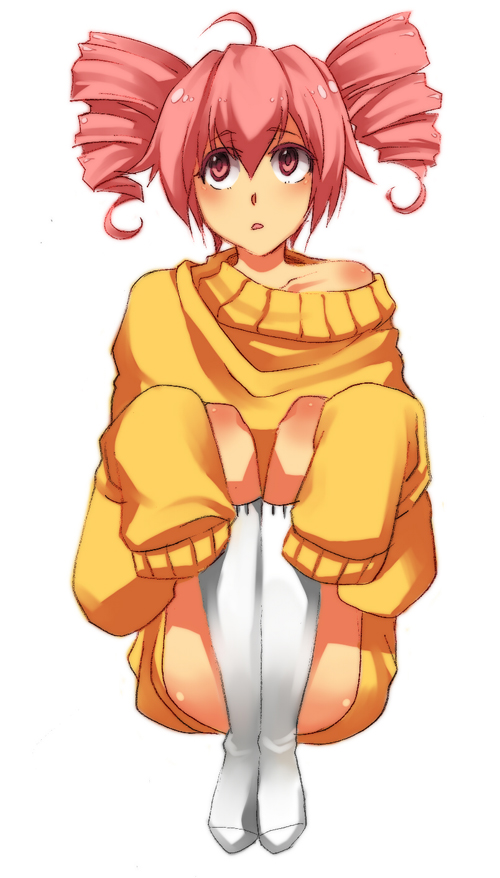 dpzkzl, drill_hair, kasane_teto, oversized_clothes, pink_eyes, pink_hair, simple_background, socks