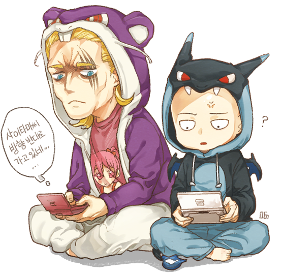 2boys, :<, ?, anger_vein, bald, barefoot, blonde_hair, character_request