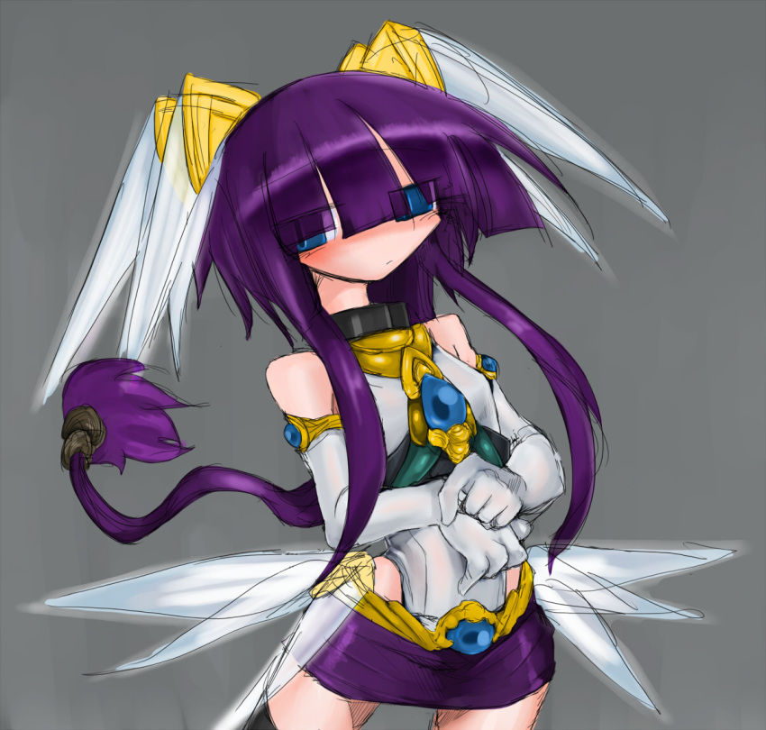 1girl, bangs, bare_shoulders, blue_eyes, blush, elbow_gloves, eyes_visible_through_hair, gloves